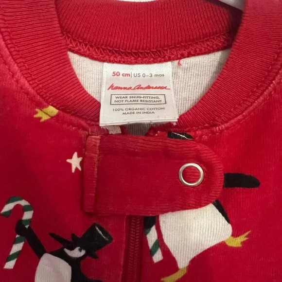 HANNA ANDERSSON Baby Zip Sleeper Penguin Party Christmas Pajamas Holiday PJs 50 - Picture 2 of 3